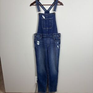 Hollister High-Rise Crop Boyfriend Overalls Womens Medium Blue Vintage‎ Stretch
